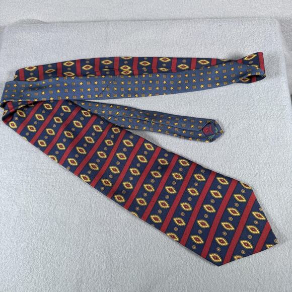 Tommy Hilfiger Tie Mens One Size Navy Red Striped Silk Printed in Italy Made USA - Picture 5 of 6